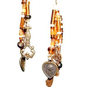 BoHo Hippie Beaded & Brass Charm Earrings